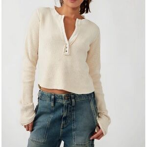 Free People Colt Thermal Henley in Cream (Sz Small)